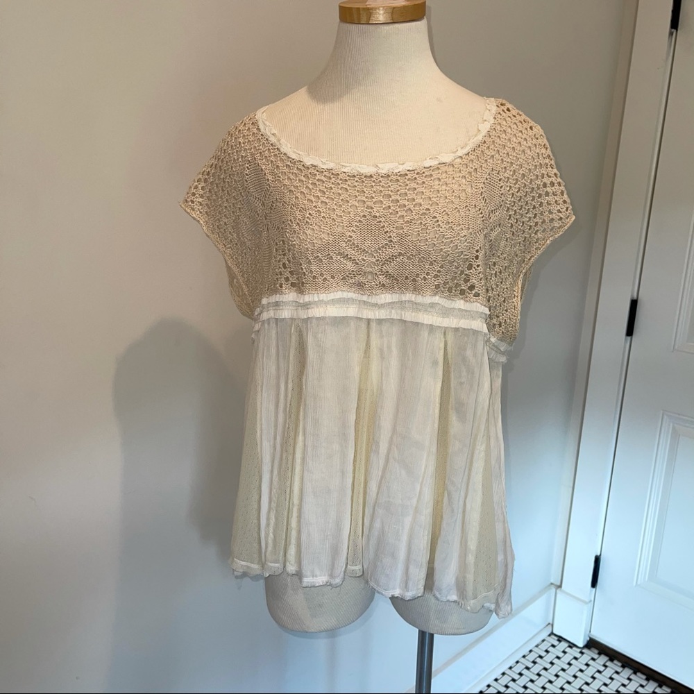 Free People Cream Crochet delicate sheer Blouse effortlessly beachy boho